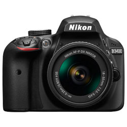Nikon D3400 Digital SLR Camera with 18-55mm Lens, HD 1080p, 24.2MP, Optical ViewFinder, 3 LCD Monitor, Black